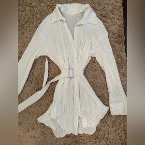 White pleated silky dress
